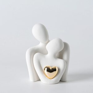 Mini Hugging Couple Statue Ceramic Lover Figurine Home Decor is Mini Hugging Couple Statue Ceramic Lover Figurine Home Decor is a Romantic Gift for Her on Wedding Anniversary and Valentines, TV Stand Decoration Knick Knacks for Shelves (White)