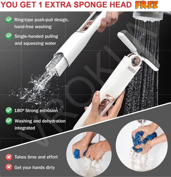 Mini Mop for Kitchen, Floor, Glass, Car & More - 2 Sponges, Self Squeeze, Strong Absorbent, Wet & Dry Use, Multicolour, ABS & Sponge Material