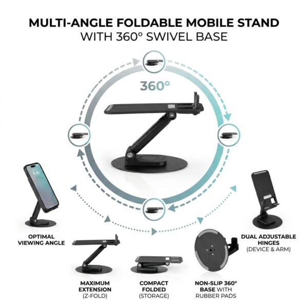 Mobile Holder Stand Adjustable 360° Rotating, Cell Phone Stand Perfect for Video Table Online Class Home Bed Flexible Charging Hand Bike Movie Office Gift Desktop Heavy Duty