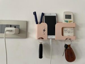 Mobile Phone Charging Stand Multi-Functional Storage Wall Mounted Ac Remote Holder Self Adhesive Bedside Fixed Rack Bedroom Office Accessories Apricot Pack of 1