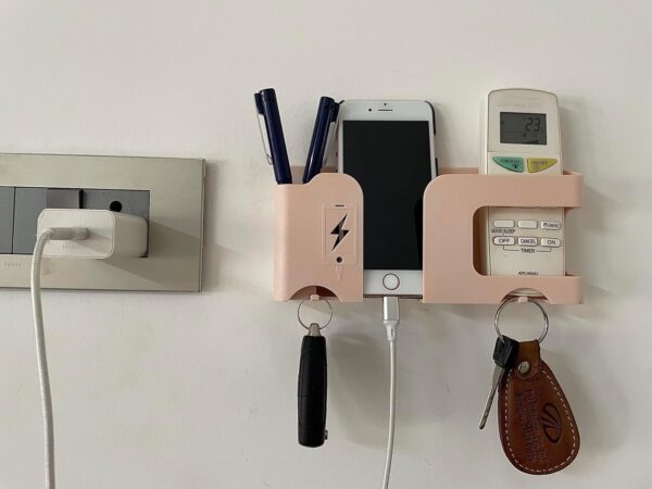 Mobile Phone Charging Stand Multi-Functional Storage Wall Mounted Ac Remote Holder Self Adhesive Bedside Fixed Rack Bedroom Office Accessories Apricot Pack of 1