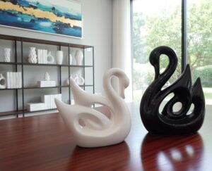 Modern Abstract Family Figurine Sculpture for Home Decor – Minimalist Ceramic Couple & Child Statue Showpiece for Living Room, Bedroom,Shelf Decoration (Swan Couple)