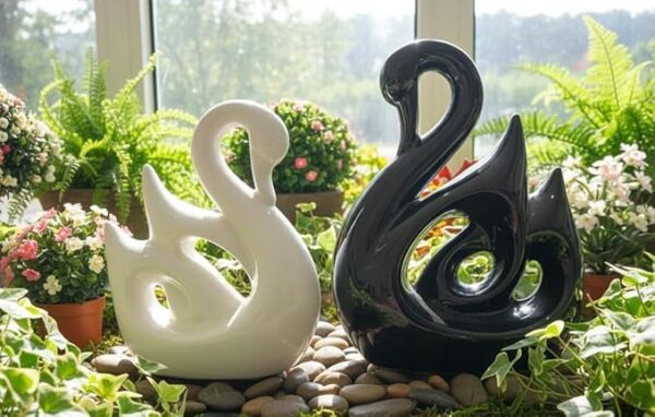 Modern Abstract Family Figurine Sculpture for Home Decor – Minimalist Ceramic Couple & Child Statue Showpiece for Living Room, Bedroom,Shelf Decoration (Swan Couple)