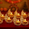 Moon Tea Light Holder, Candle Holder, Crystal Candle Holder, Metal Lanterns, Table Decoration for Wedding Party, Ramadan, Diwali Decoration (Gold, Gold (Pack of 6))