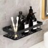 Multipurpose Bathroom Organiser Shelf Rack Wall Mounted for Space Saving Multipurpose Bathroom Organiser Shelf Rack Wall Mounted for Space Saving Bathroom Organizer Accessories Punch Free/No-Drill Wall Shelves, Wall Stand (Black, Pack of 1)