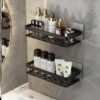 Multipurpose Self-Adhesive Aluminium Bathroom Wall Mounted Storage Organiser Without Drill Shelf Holder/Rack/Bathroom Accessories (Pack of 2, Black)