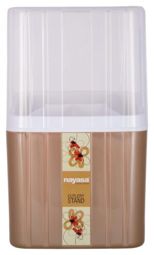 Nayasa Plastic Castle Cutlery Stand | Big | Utensils Holder with Compartments & Drip Tray | Spoon, Fork, Knife & Chopstick Organizer | Tabletop & Kitchen Storage Rack | Brown