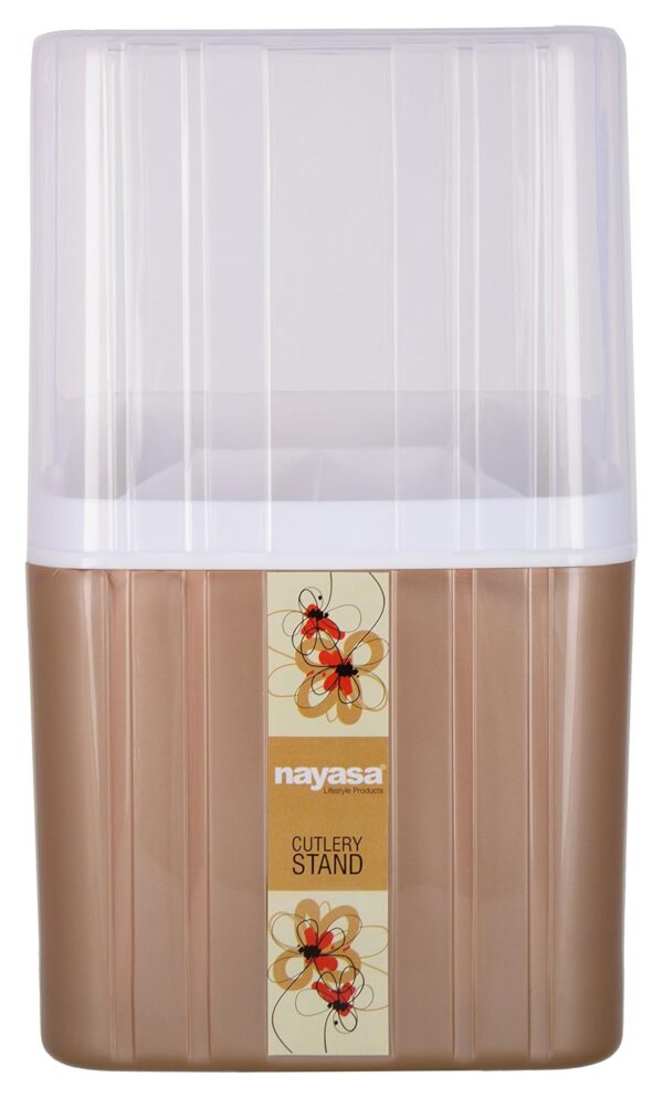 Nayasa Plastic Castle Cutlery Stand | Big | Utensils Holder with Compartments & Drip Tray | Spoon, Fork, Knife & Chopstick Organizer | Tabletop & Kitchen Storage Rack | Brown