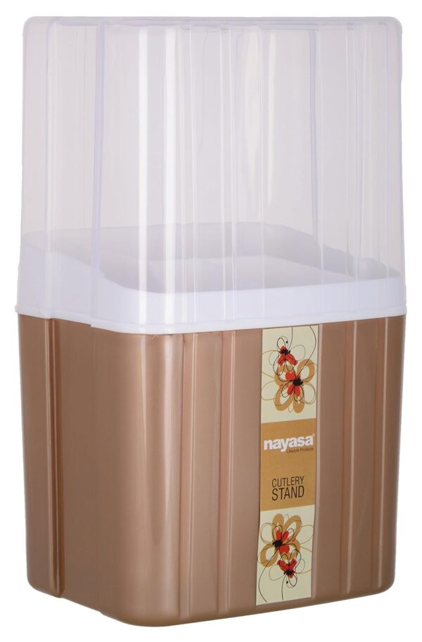 Nayasa Plastic Castle Cutlery Stand | Big | Utensils Holder with Compartments & Drip Tray | Spoon, Fork, Knife & Chopstick Organizer | Tabletop & Kitchen Storage Rack | Brown