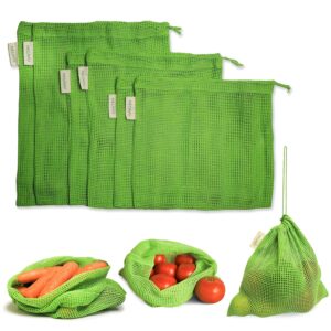 Necavu 100% cotton set of 6 fridge bag | Eco-friendly Necavu 100% cotton set of 6 fridge bag | Eco-friendly natural vegetables bags for fridge storage & mesh net vegetable bag fridge | Multi-purpose Eco-friendly cotton mesh (Neem Green)