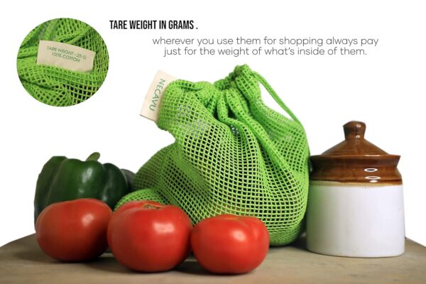 Necavu 100% cotton set of 6 fridge bag | Eco-friendly natural vegetables bags for fridge storage & mesh net vegetable bag fridge | Multi-purpose Eco-friendly cotton mesh (Neem Green)