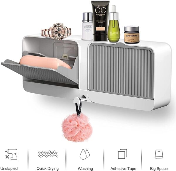 New Creative Wall Mounted Soap Box with Lid Double Grids Soap Draining Rack Bathroom Shower Soap Holder,Multi-Color,Plastic,Multicolor (Pack of 1)