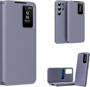 New Ultra Hybrid Smart View Wallet Case for Samsung Galaxy S26 Ultra (2026) | Flip Leather Cover with NFC Display Activation via App | Magnetic | Card Holder | Stand Feature (Purple)
