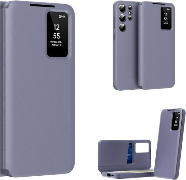 New Ultra Hybrid Smart View Wallet Case for Samsung Galaxy S26 Ultra (2026) | Flip Leather Cover with NFC Display Activation via App | Magnetic | Card Holder | Stand Feature (Purple)