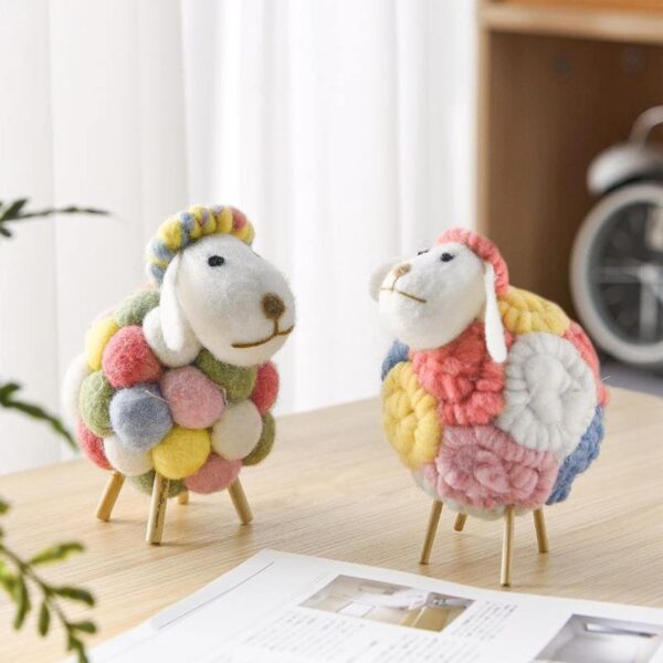Nostrae by Ekhasa Felt Sheep Figurine Set of 2 | Nostrae by Ekhasa Felt Sheep Figurine Set of 2 | Handcrafted Wool Lamb Showpiece with Wooden Legs | Cute Miniature Animal Figurines for Table, Shelf & Home Decor | Decorative Collectible & Gift Item