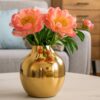 Nostrae by Ekhasa Unbreakable Metallic Flower Vase for Home Decor Nostrae by Ekhasa Unbreakable Metallic Flower Vase for Home Decor | Aesthetic Flower Vase with Rubber Pad Base for Living Room | Decorative Metal Vase Gift for Wedding, Housewarming