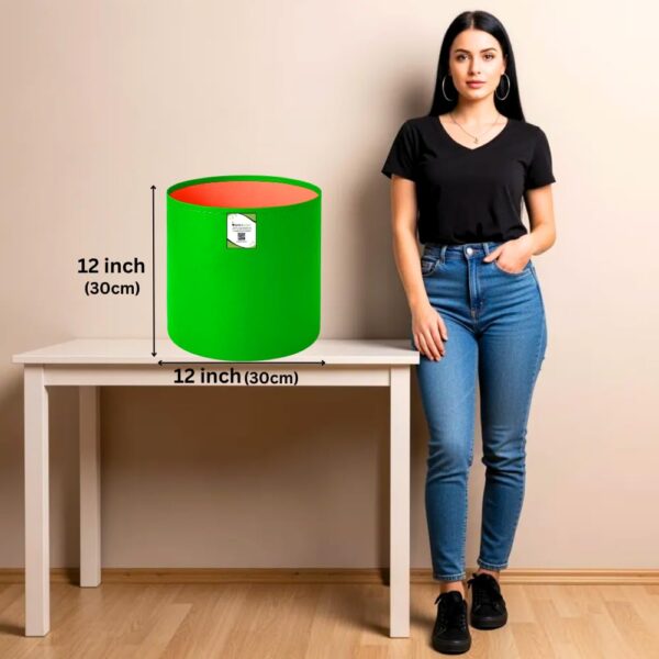 ORGANIC BAZAR 12x12 Grow Bags for Terrace Garden, Premium HDPE Green-Orange Planters for Vegetable Plants for Indoor-Outdoor Garden (Pack of 10)
