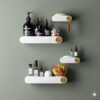 OSLEN Pack of 4 Bathroom Shelf for Wall, Self-Adhesive Bathroom Organiser Wall Mounted Shelf Storage Racks Bathroom Ideal Bathroom Accessories (2 Bathroom Shelves+ 2 Shop Dish White)