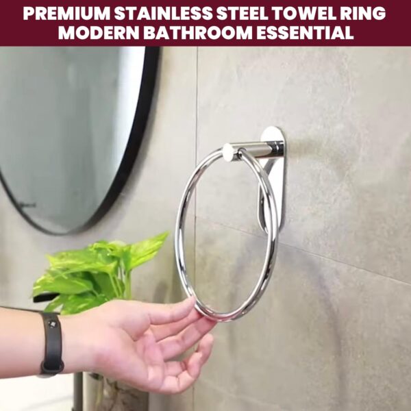 OSLEN Stainless Steel Self Adhesive Round Towel Ring | No Drilling Wall Mounted Bathroom Accessories | Durable Napkin Hand Towel Holder for Kitchen, Wash Basin, Home and Hotels (Chrome Finish)
