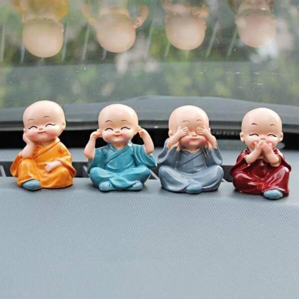 Oblivion Buddha Monk Statues Set of 4 – Miniature Buddha Oblivion Buddha Monk Statues Set of 4 – Miniature Buddha Monk Statues for Home Decor and Gifts, Multicolour Resin Showpiece for Indoor | Cute Monk Figurines | Ideal Gift for Birthday