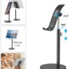 Odilia Tabletop Mobile Stand Holder for Table Portable Tablet Stand with Adjustable Height Cellphone Holder for All Smartphones, iPad, Tablets (Black)