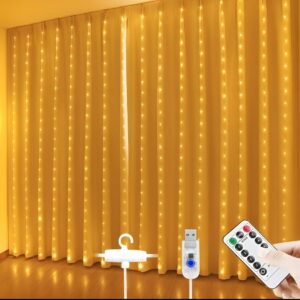 One94Store Plastic Fairy Curtain String Lights for Wall Decoration, Warm White USB Powered 300 LED's, 8 Flashing Modes, Window Backdrop Lights for Bedroom, Party, Diwali, Christmas - 3x3 Meter