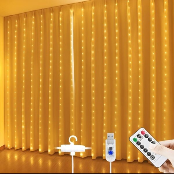 One94Store Plastic Fairy Curtain String Lights for Wall Decoration, Warm One94Store Plastic Fairy Curtain String Lights for Wall Decoration, Warm White USB Powered 300 LED's, 8 Flashing Modes, Window Backdrop Lights for Bedroom, Party, Diwali, Christmas - 3x3 Meter