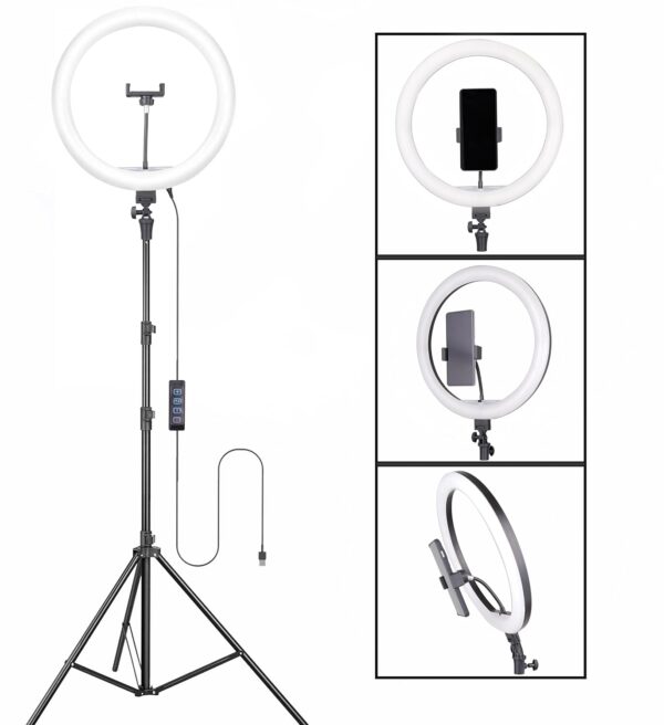 Osaka® 14Inch Professional LED Ring Light 15W Dimmable Extra Bright Lighting with 2 Color Modes for Photo Shoot Video Shoot Live Stream Makeup Compatible with iPhone & Android Smartphones.