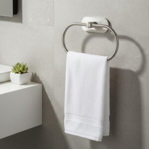 Oslen Magic Sticker Self Adhesive Stainless Steel Towel Ring Holder – Capsule Shape Wall Mount, Chrome Finish, Rust-Resistant, Space-Saving Bathroom Accessory for Hand Towels No Drilling (Pack of 1)