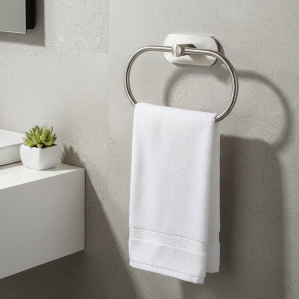 Oslen Magic Sticker Self Adhesive Stainless Steel Towel Ring Holder – Capsule Shape Wall Mount, Chrome Finish, Rust-Resistant, Space-Saving Bathroom Accessory for Hand Towels No Drilling (Pack of 1)