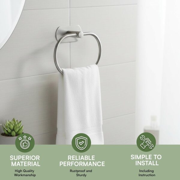 Oslen Magic Sticker Self Adhesive Stainless Steel Towel Ring Holder – Capsule Shape Wall Mount, Chrome Finish, Rust-Resistant, Space-Saving Bathroom Accessory for Hand Towels No Drilling (Pack of 1)