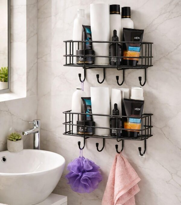 Oslen (Pack of 2 Self-Adhesive Multipurpose Bathroom Rack, Bathroom Shelf Oslen (Pack of 2 Self-Adhesive Multipurpose Bathroom Rack, Bathroom Shelf Organizer, Wall Mounted Shelf,Bathroom Accessories Set for Home,Bathroom Shelves (Black)