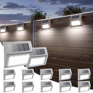 Otdair Solar Lights for Outside, 12 Pack Solar Deck Lights Outdoor, Waterproof Fence Solar Lights for Fence, Patio, Garden, Pathway, Cold White Light with Silver Shell