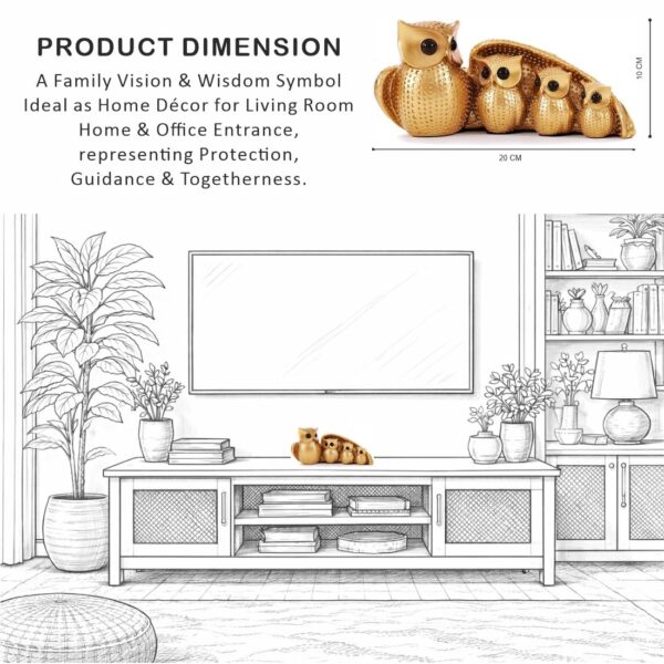 PACKNBUY Owl Family Showpiece Resin Figurine Home Decor for Living Room Table Decor Office Desk Gift Housewarming Vastu Feng Shui Mother Child Set (Owl Family Golden Color)