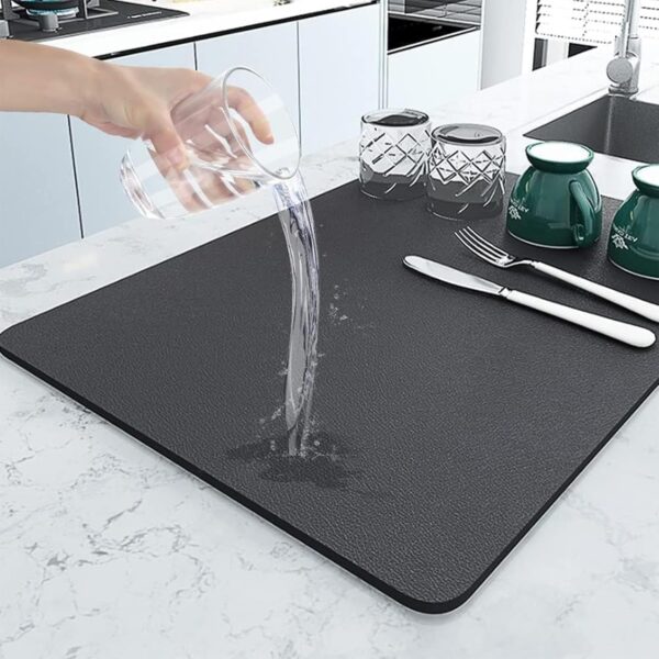 PANCA Dish Drying Kitchen Mat | Large Water Absorbent Utensil PANCA Dish Drying Kitchen Mat | Large Water Absorbent Utensil Drying Rack Mat | Anti-Slip Kitchen Accessories for Home | Organiser Mat for Sink, Dining Table & Vessel Draining (40x 60 cm)