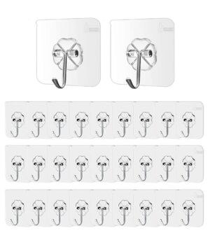 PVC Wall Hooks for Bathroom Accessories Without Drill, Pack of 30, Transparent