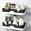 Pack of 2 Self Adhesive Bathroom Shelf for Wall | No Drill Bathroom Organiser Without Drill | 2 Tier Plastic Bathroom Rack | Wall Mounted Storage Shelf for Shampoo & Toiletries | Bathroom Accessories