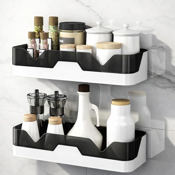 Pack of 2 Self Adhesive Bathroom Shelf for Wall | No Drill Bathroom Organiser Without Drill | 2 Tier Plastic Bathroom Rack | Wall Mounted Storage Shelf for Shampoo & Toiletries | Bathroom Accessories