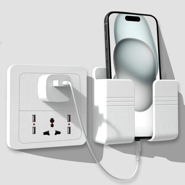 Pack of 5 Wall Mounted Mobile Holder Storage Case for Remote Wall Mounted Mobile Stand/Multi Purpose Stand with Hole for Phone Charging (White)