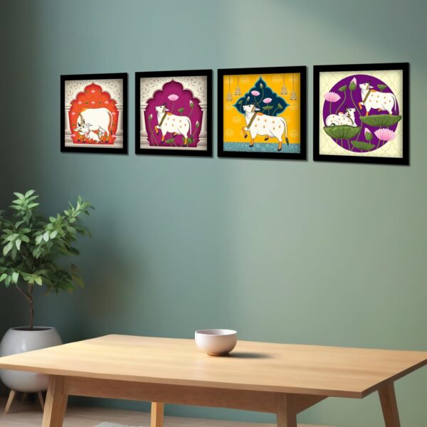 Pichwai Art Painting Wall Frames For Living Room | Pack of 4 | Wall Hanging Decorative Items | Decoration Items For Home | Waterproof Film