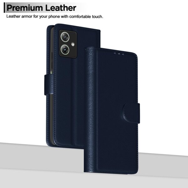 Pikkme Flip Cover Leather Finish | Inside TPU with Card Pockets | Wallet Stand and Shock Proof | Complete Protection Flip Case for Moto G54 5G / G64 5G(Blue)