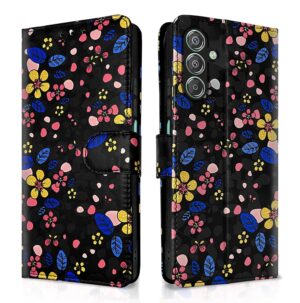 Pikkme Flip Cover for Girls Leather Finish |Inside TPU with Pikkme Flip Cover for Girls Leather Finish |Inside TPU with Card Pockets |Wallet Stand and Shock Proof |Complete Protection Flip Case for Samsung Galaxy F15 5G / M15 5G / M15 Prime 5G(Black Flower)