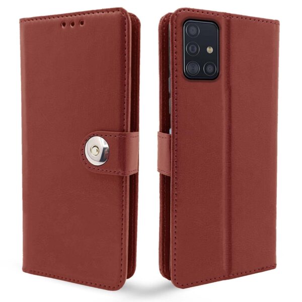 Pikkme Samsung Galaxy M51 Flip Cover| PU Leather Finish | Pikkme Samsung Galaxy M51 Flip Cover| PU Leather Finish | 360 Protection | Wallet & Stand | Strong Magnetic Flip Case for Samsung Galaxy M51 (Brown Button)