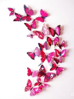 Pindia 12 Pcs 3D Metal Butterfly Wall Stickers for Home Party Wedding Decor (Pink)