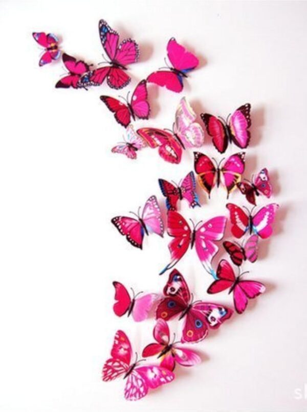 Pindia 12 Pcs 3D Metal Butterfly Wall Stickers for Home Party Wedding Decor (Pink)