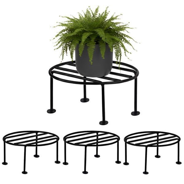 Pivalo Round Plant Stand Galvanised Metal Gamla Support Corner Rack Display Shelf Indoor & Outdoor Flower Pot Holder for Planters Home Garden Balcony Decoration (Pack of 4, Black)