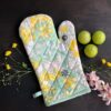 Pixel Home Organic Cotton Flower Print Oven Mitt and Pot Holder (Green Flower GPH)