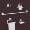 Plantex 304 Grade Stainless Steel Bathroom Accessories Set of 5 - Towel Rod/Hand Napkin Hanger for Wash Basin/Soap Case/Toothbrush Holder/Robe Hook - Squaro (Chrome)