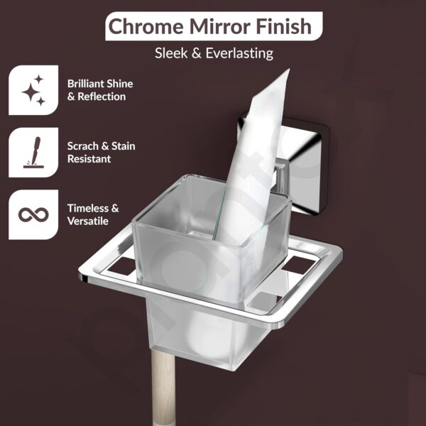 Plantex 304 Grade Stainless Steel Tooth Brush Holder/ABS Tumbler Holder/Tumbler Stand/Bathroom Accessories - Squaro (Chrome)