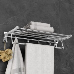 Plantex Eco Stainless Steel Folding Towel Rack/Towel Holder for Bathroom/Towel Hanger/Bathroom Accessories Set(24-inch) Chrome